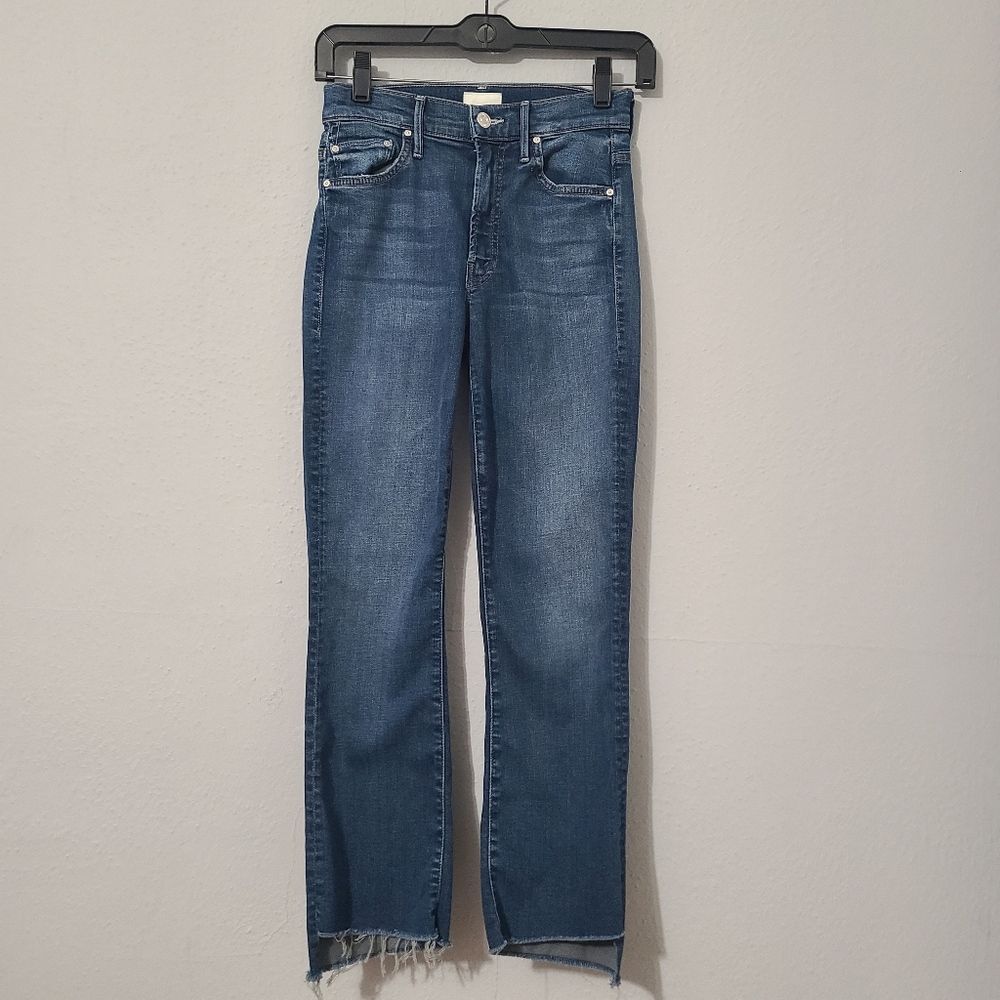 Mother The Insider Crop Step Fray Jean 24 Tongue‎ in Chic Dark Wash Mid-Rise